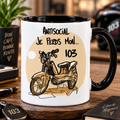 Mug Antisocial je perds mon 103 anse et interieur noirs, mobylette dessinee a l'encre