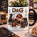 Mug Dolored & Glamorous, illustration glamour léopard, intérieur et anse noirs