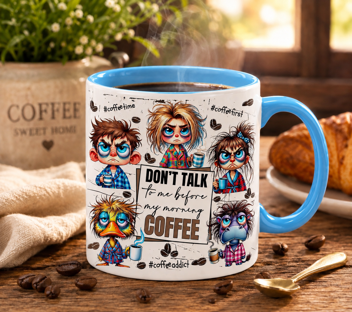 Mug Don't Talk Before Coffee - variante bleu ciel