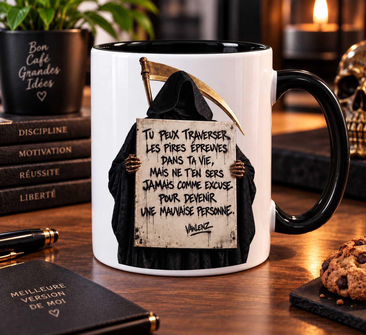 Mug La Faucheuse intérieur et anse noir