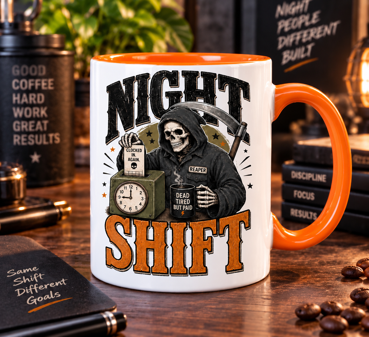 Mug Night Shift intérieur et anse orange
