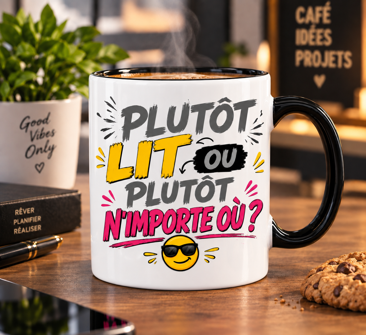 Mug Plutôt lit ou plutôt n'importe où, intérieur et anse noirs